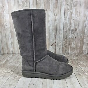 UGG Australia Classic Tall Boots Charcoal Suede Sheepskin Lined Women US 7